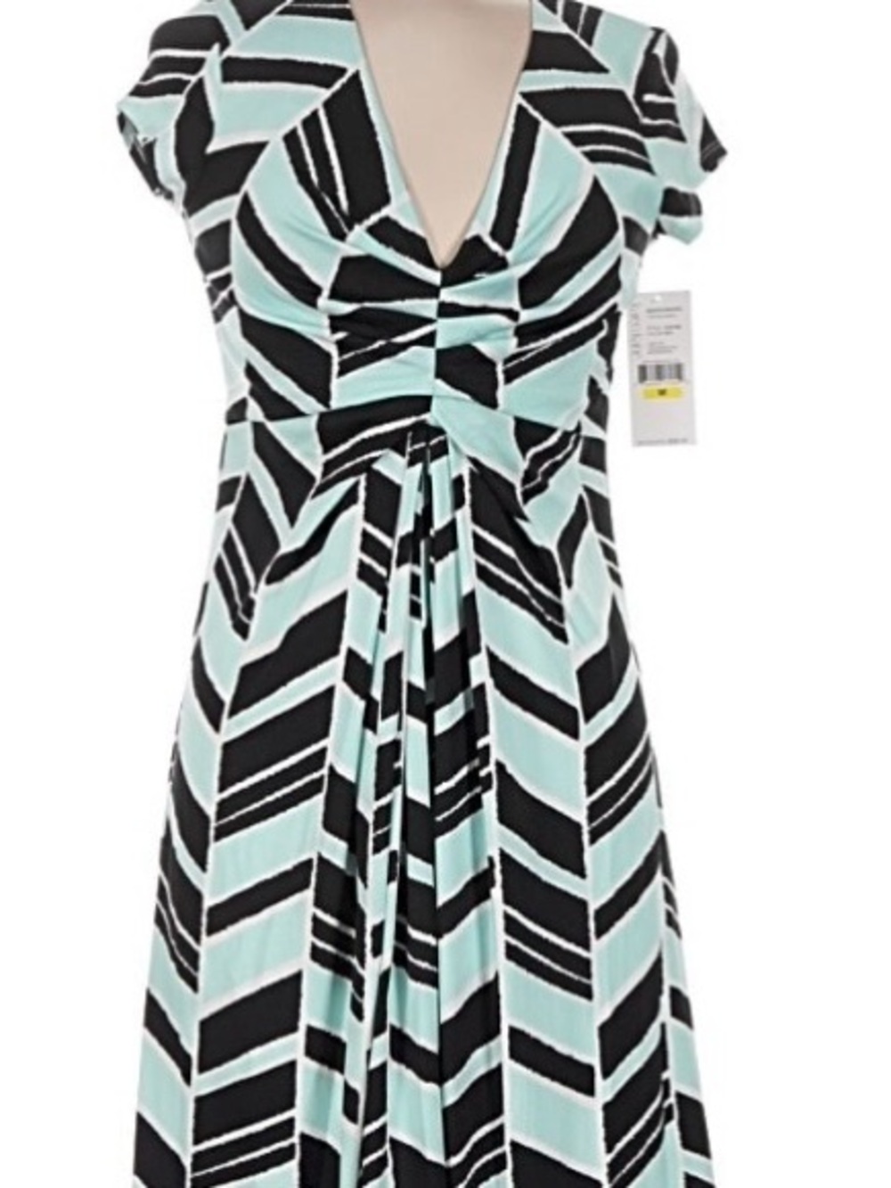 Karen Kane Mint & Black Chevron V-Neck Dress